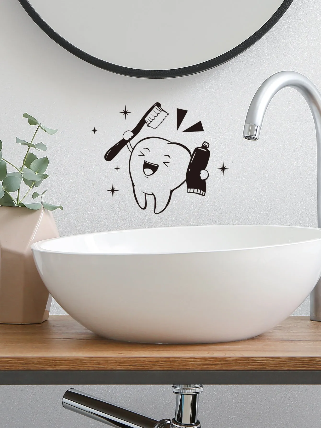 1pc Tooth and Toothpaste Funny Wall Sticker Wall Art Decal For Bathroom