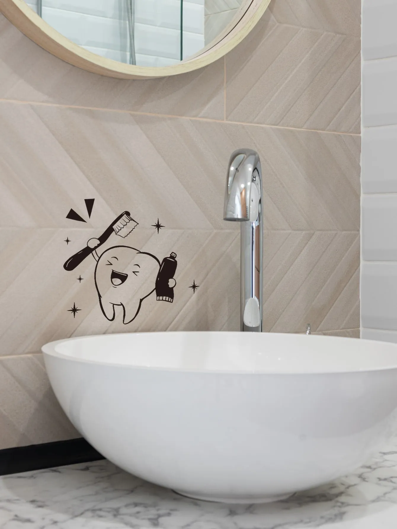 1pc Tooth and Toothpaste Funny Wall Sticker Wall Art Decal For Bathroom