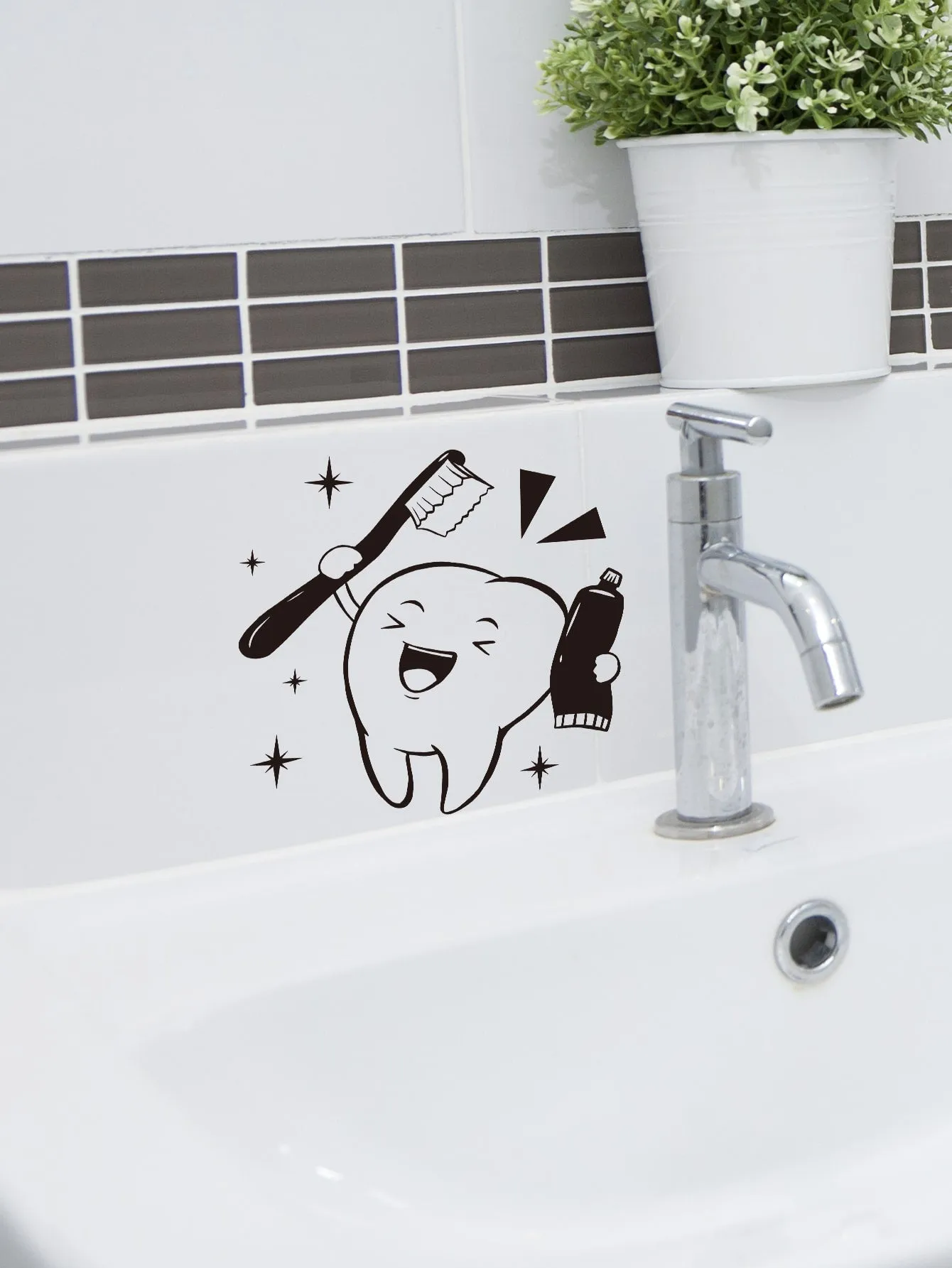 1pc Tooth and Toothpaste Funny Wall Sticker Wall Art Decal For Bathroom