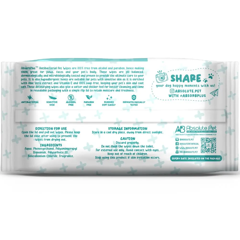 4 FOR $15: Absorb Plus Antibacterial Unscented Pet Wipes 80ct