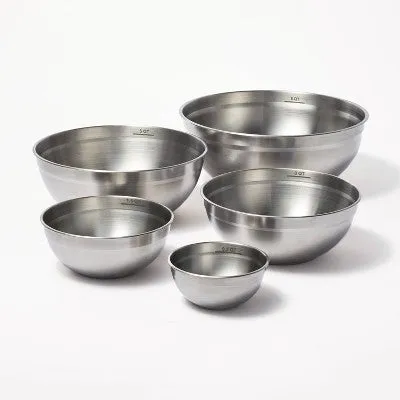 5pc Stainless Steel Non-Slip Mixing Bowls (no lids) Silver - Figmint