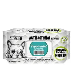 Absorb Plus Antibacterial Alcohol & Paraben Free Pet Wipes (Peppermint, 80pcs)