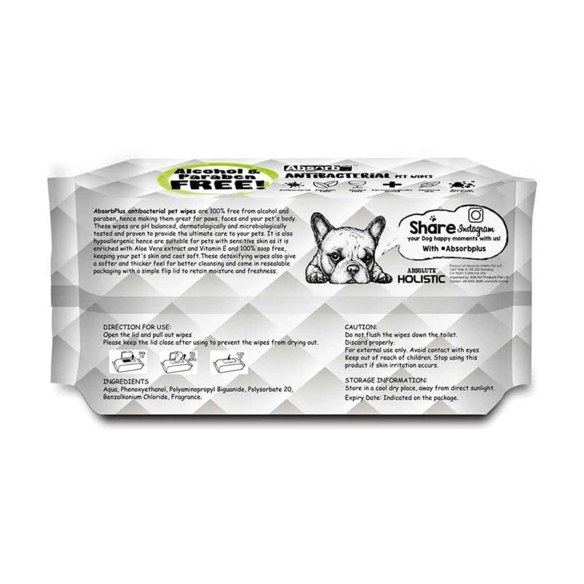 Absorb Plus Antibacterial Dog Wipes Aloe Vera 80 Pack