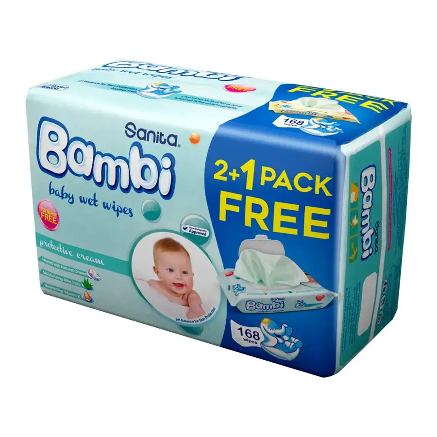 Bambi Baby Wet Wipes Protective Cream -  168 Wipes