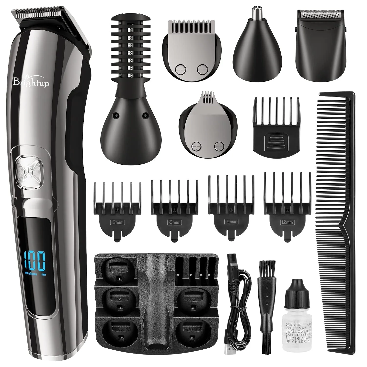 Brightup Beard Trimmer for Men, Hair Clippers & Hair Trimmer, IPX7 Waterproof Mustache Body Nose Ear Facial Shaver, Electric Razor All in 1 Beard Kit, Gifts for Men, USB Rechargeable & LED Display