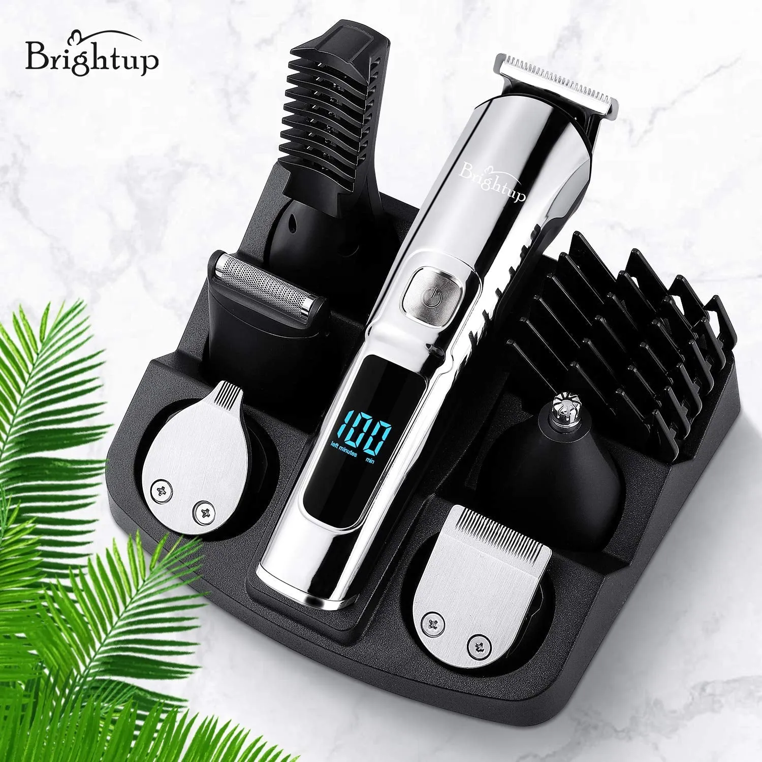 Brightup Beard Trimmer for Men, Hair Clippers & Hair Trimmer, IPX7 Waterproof Mustache Body Nose Ear Facial Shaver, Electric Razor All in 1 Beard Kit, Gifts for Men, USB Rechargeable & LED Display