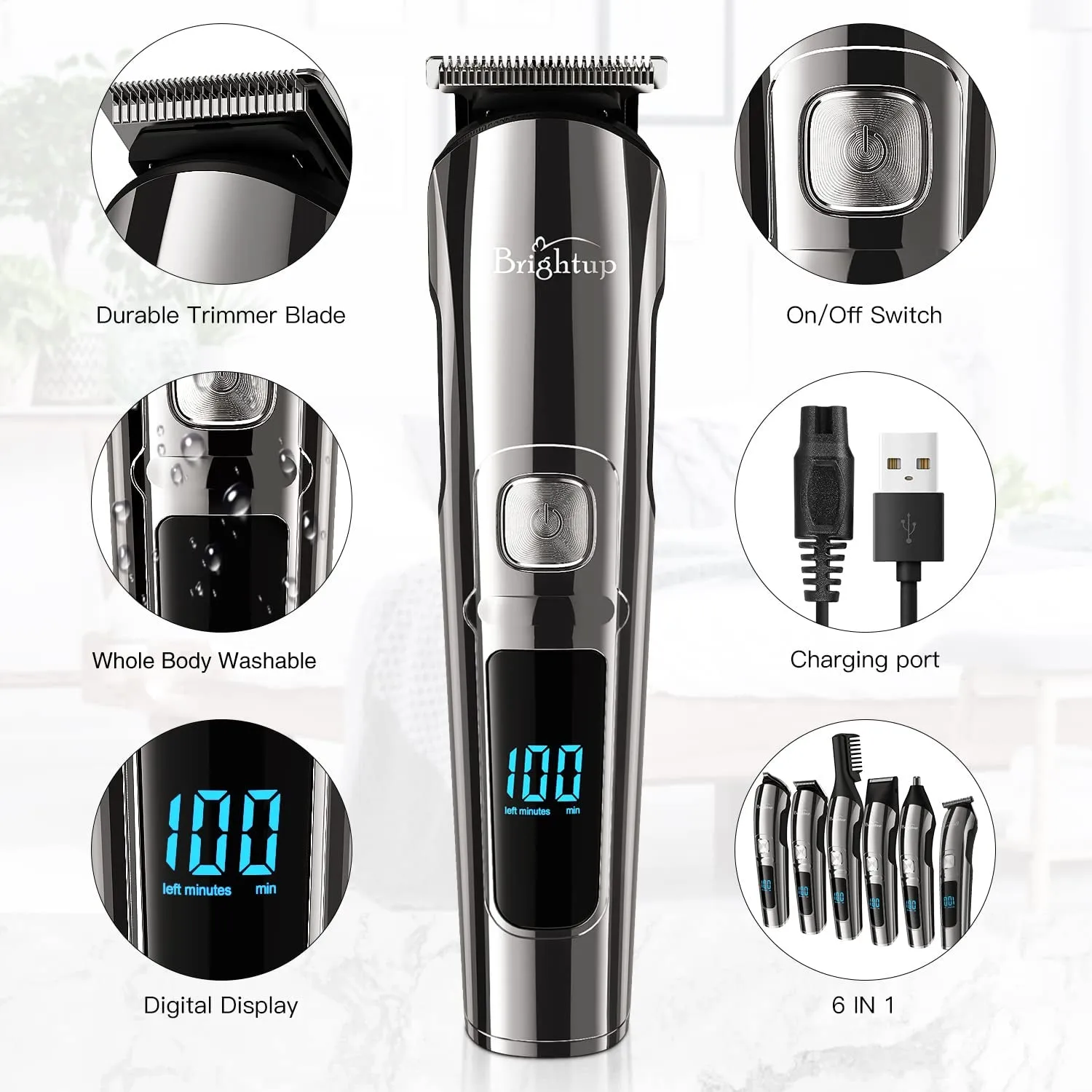 Brightup Beard Trimmer for Men, Hair Clippers & Hair Trimmer, IPX7 Waterproof Mustache Body Nose Ear Facial Shaver, Electric Razor All in 1 Beard Kit, Gifts for Men, USB Rechargeable & LED Display