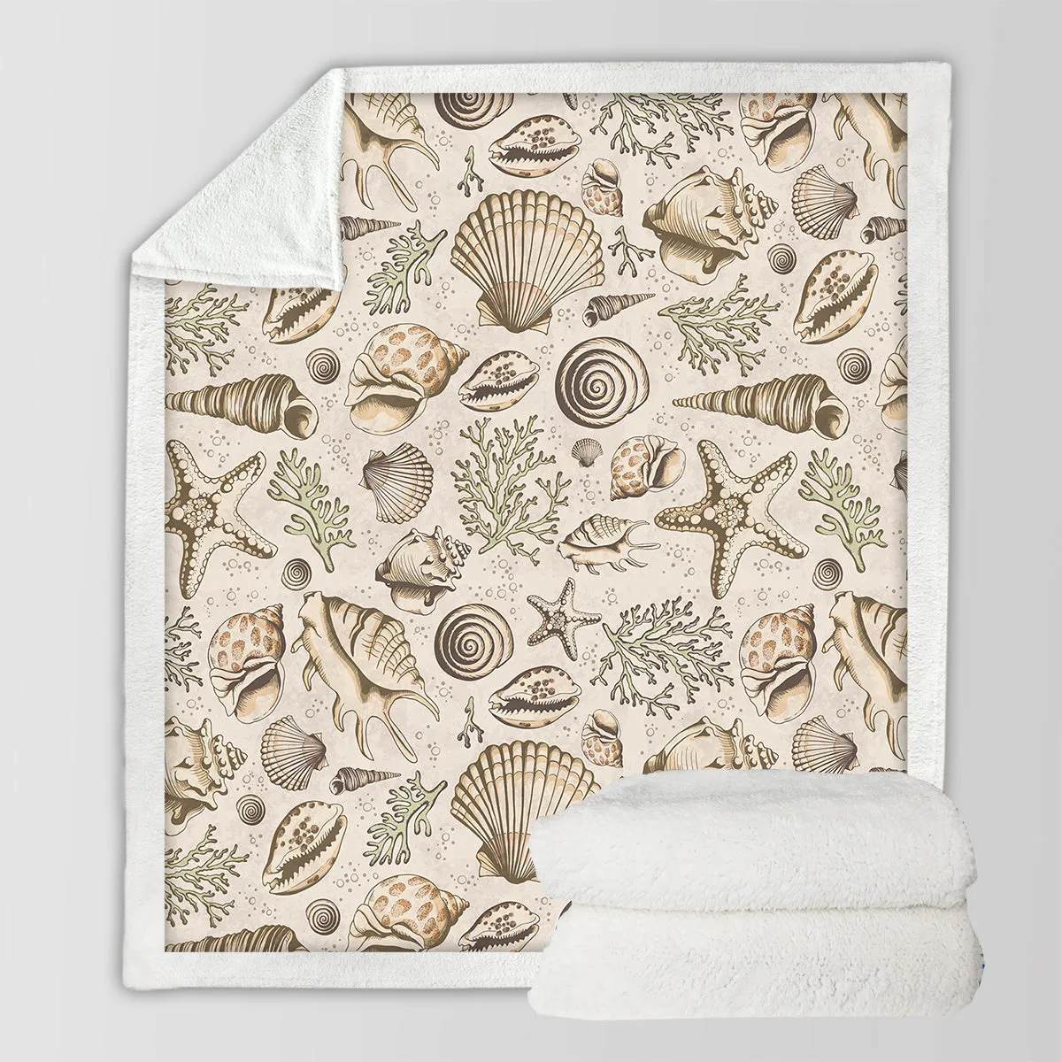 Brown Seashells Soft Sherpa Blanket