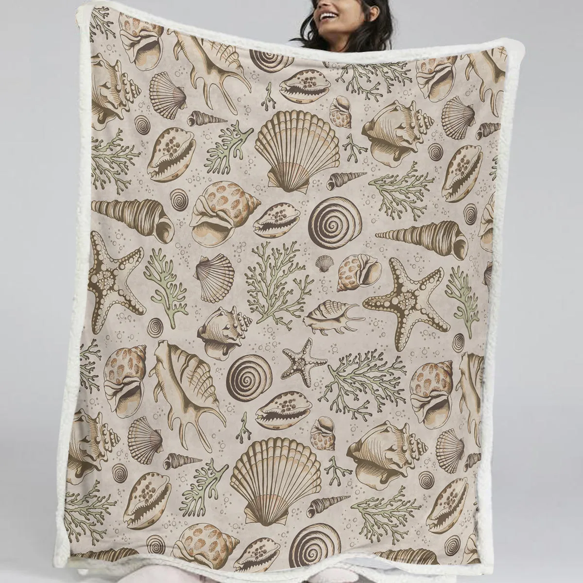 Brown Seashells Soft Sherpa Blanket