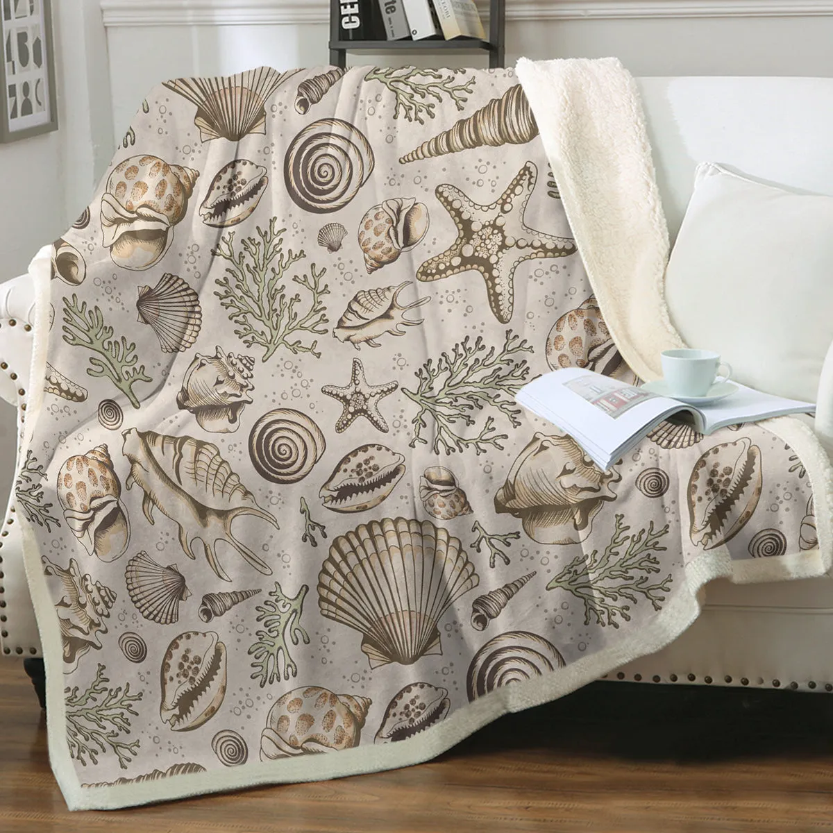 Brown Seashells Soft Sherpa Blanket