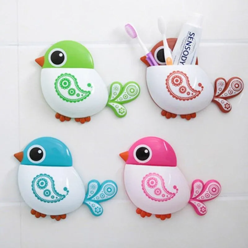 Cartoon Bird Design Suction Cup Toothbrush Toothpaste Holder