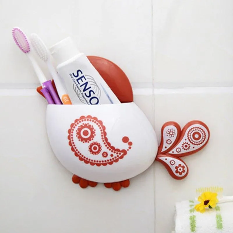 Cartoon Bird Design Suction Cup Toothbrush Toothpaste Holder