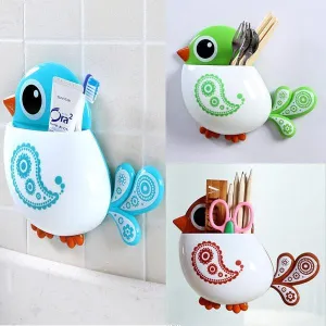 Cartoon Bird Design Suction Cup Toothbrush Toothpaste Holder