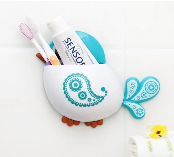 Cartoon Bird Design Suction Cup Toothbrush Toothpaste Holder