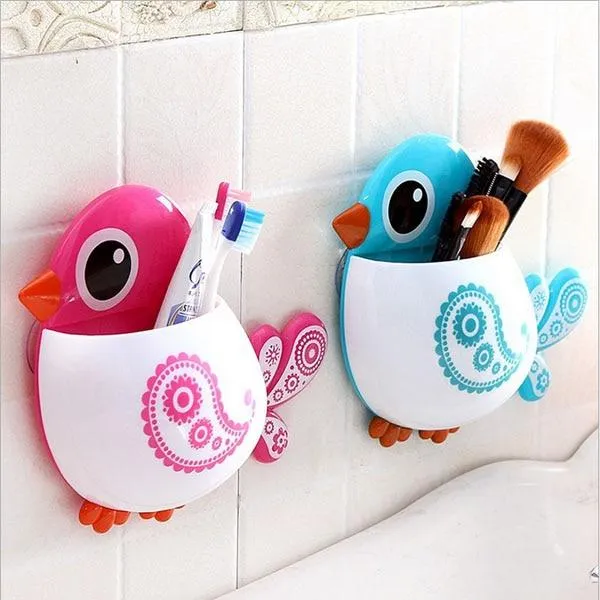 Cartoon Bird Design Suction Cup Toothbrush Toothpaste Holder