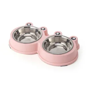 Cartoon Frog Big Eyes Pet Double Bowl - Stainless Steel Color Printing Pet Food and Water Bowl