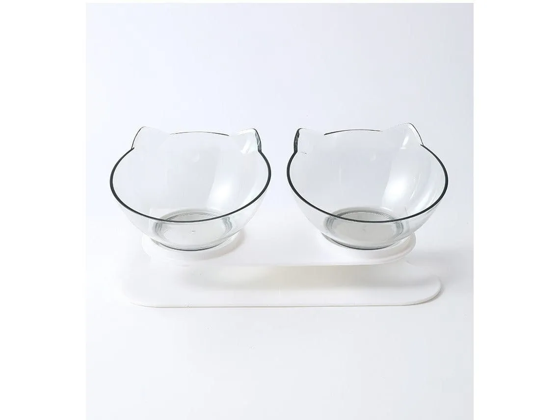 Cat Face Double Bowl Cat Bowl 27.5*12*13Cm Clear