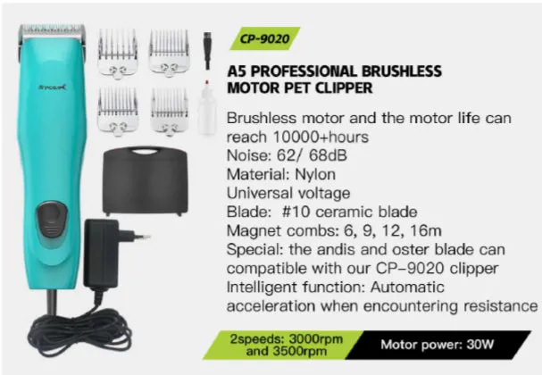 Clipper Set Professional Wahl Andis & Oster Compatible 2sp Range Brushless Motor 10000 hrs low-noise