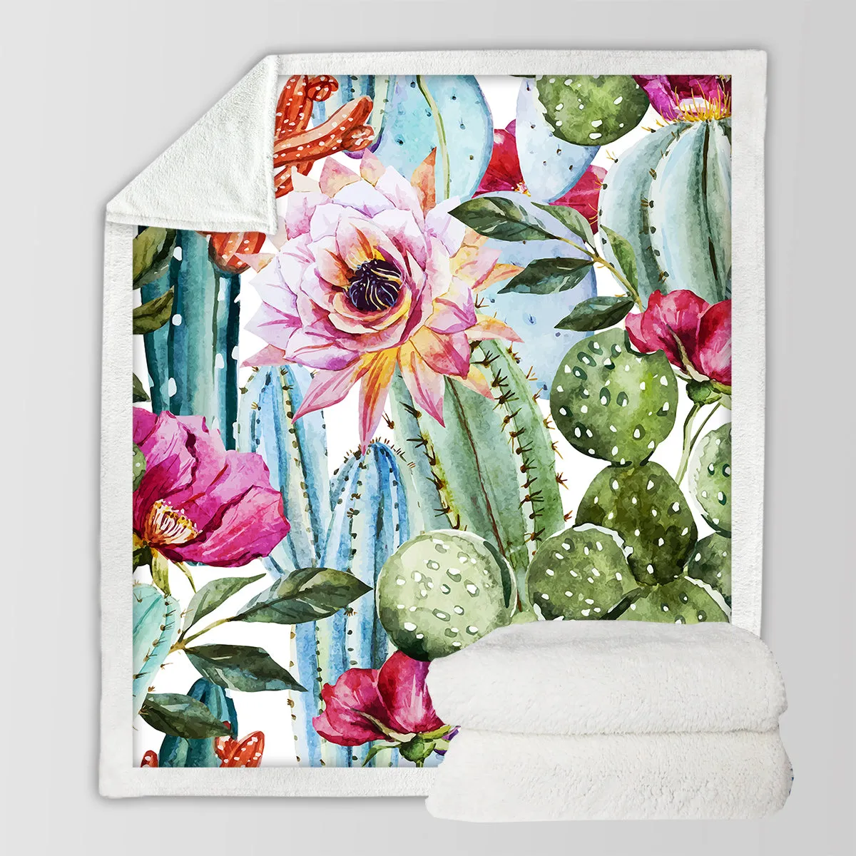 Colourful Cacti Soft Sherpa Blanket