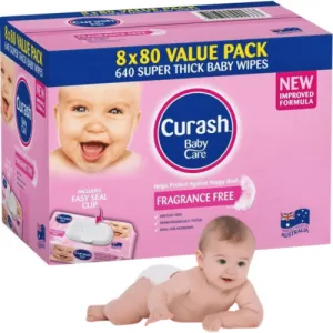 Curash Fragrance Free Baby Wipes 8 x 80 Bulk Pack