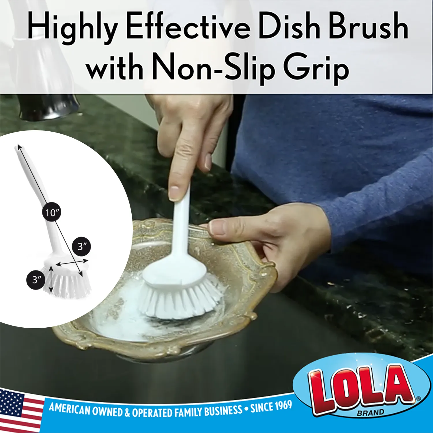 Dish Brush with Scraper, w/ Non-Scratch Bristles - 6 Pack