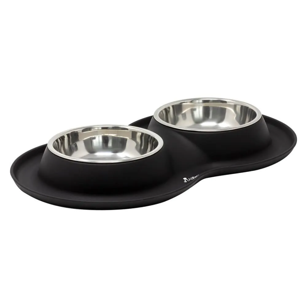 Double Bowl Cat Dog Feeder - Black - S/L/XL