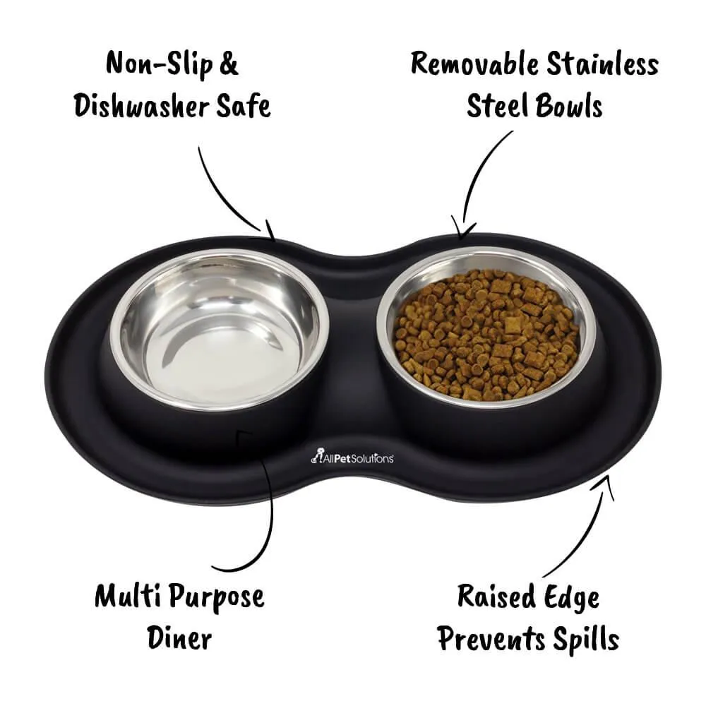 Double Bowl Cat Dog Feeder - Black - S/L/XL