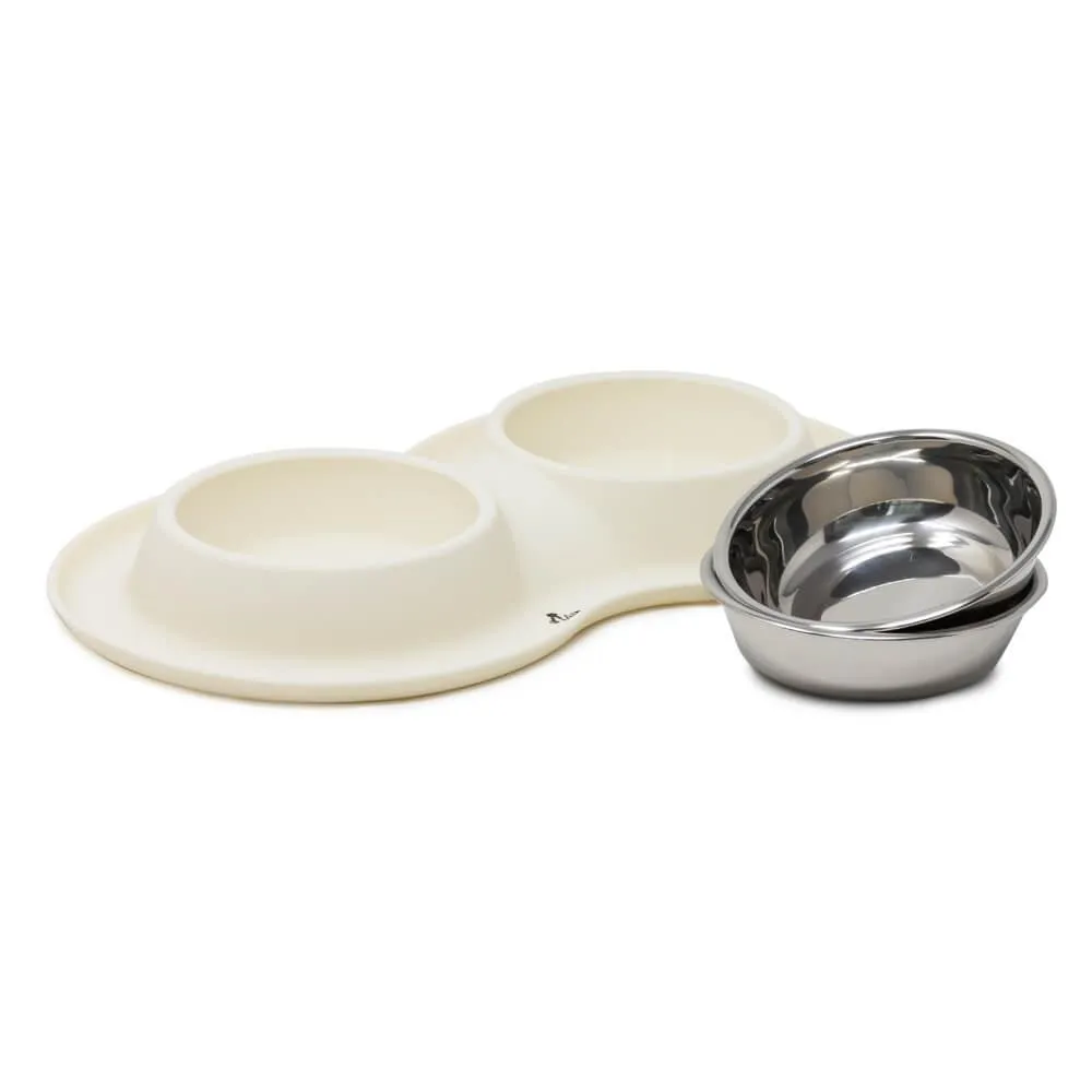 Double Bowl Cat Dog Feeder - White - S/L/XL