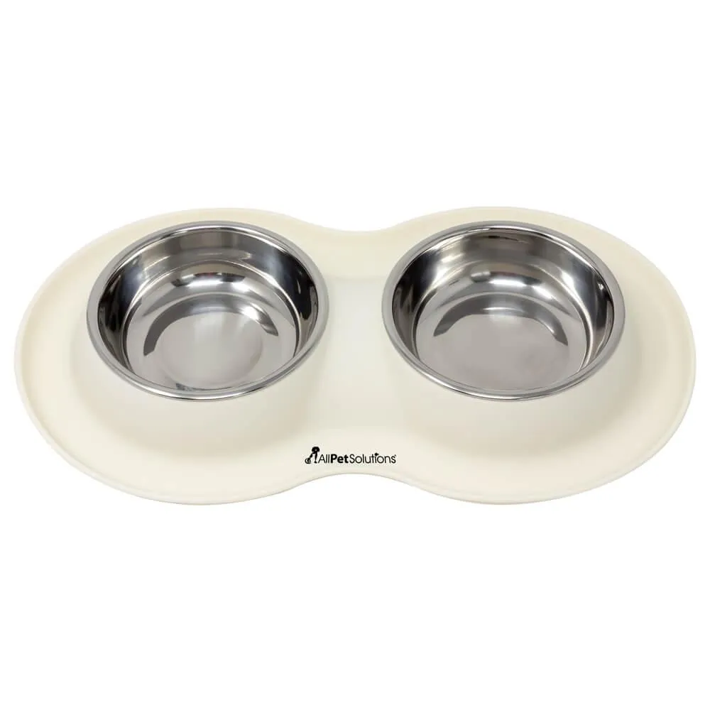 Double Bowl Cat Dog Feeder - White - S/L/XL