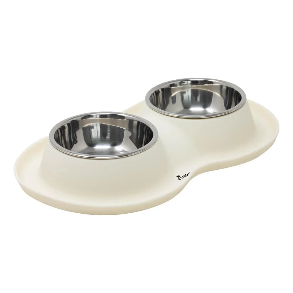 Double Bowl Cat Dog Feeder - White - S/L/XL