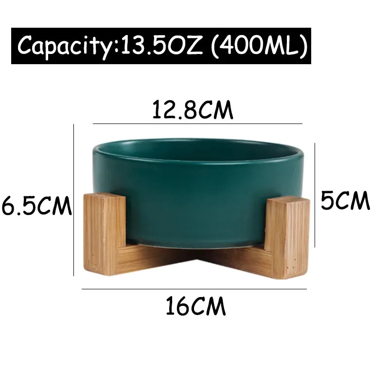 Elegant Ceramic Double Pet Bowl with Wooden Stand