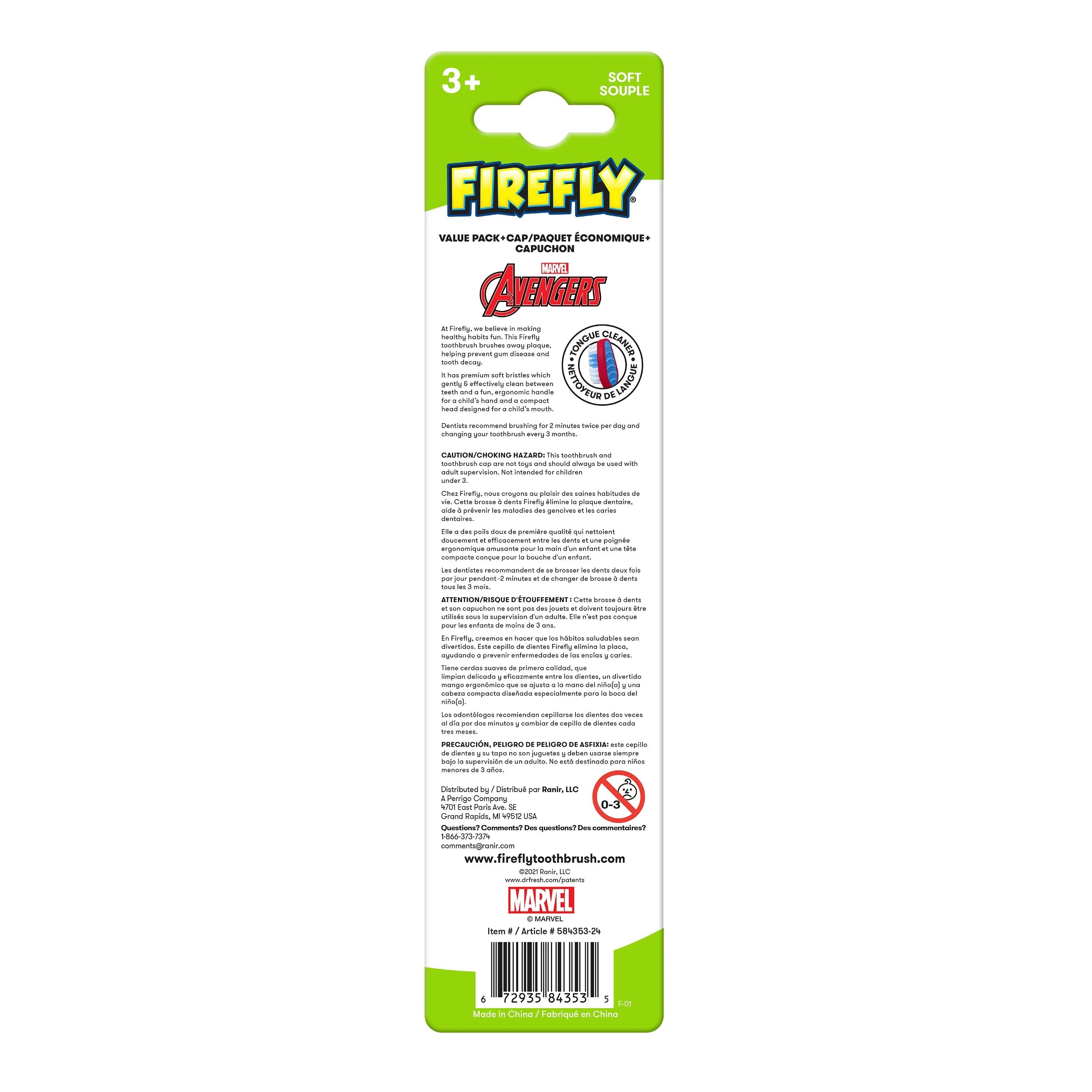 Firefly Kids Avengers Value Pack, Soft Bristled Toothbrushes, Ages 3 , 3 Count