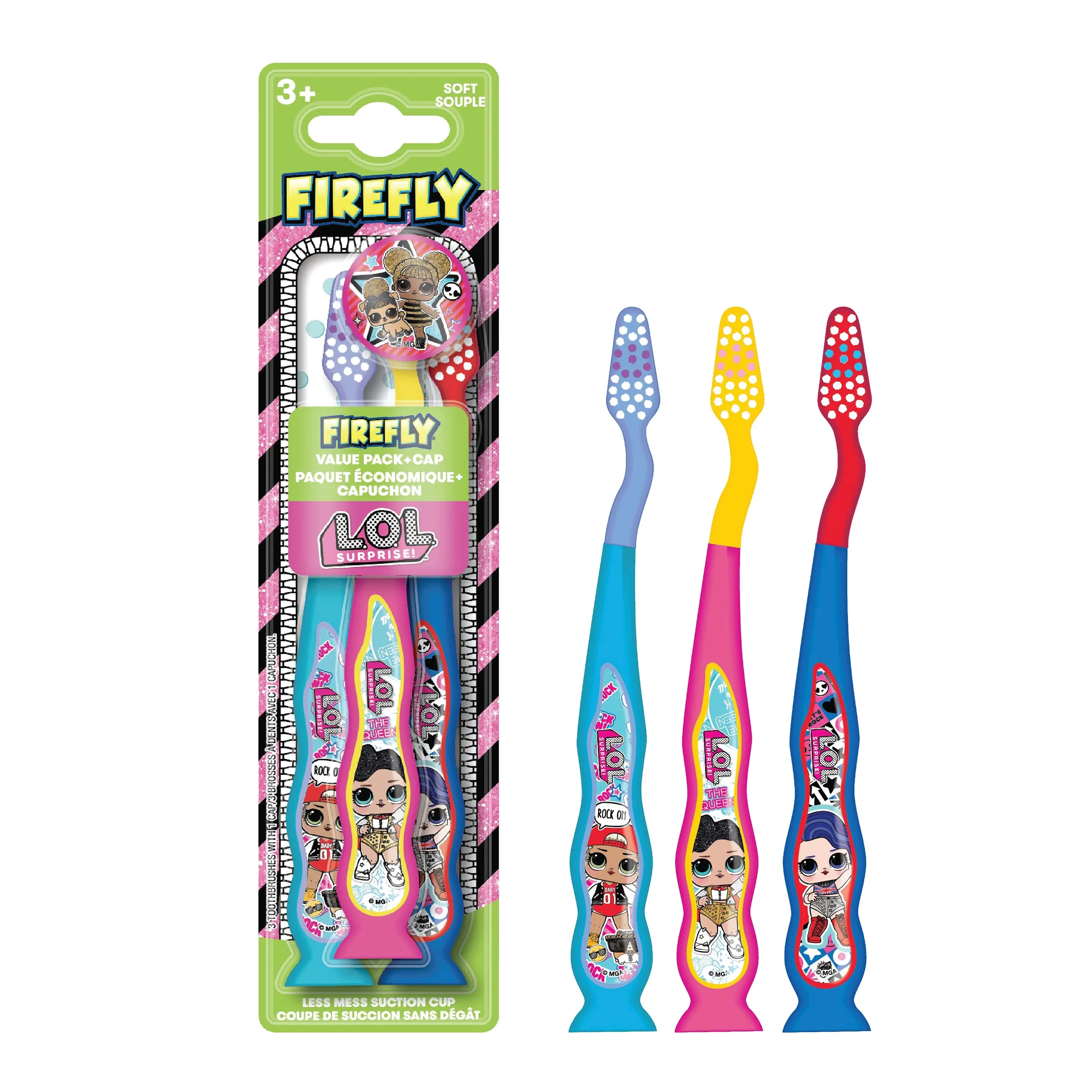 Firefly Kids L.O.L. SURPRISE! Value Pack, Soft Bristled Toothbrushes, Ages 3 , 3 Count