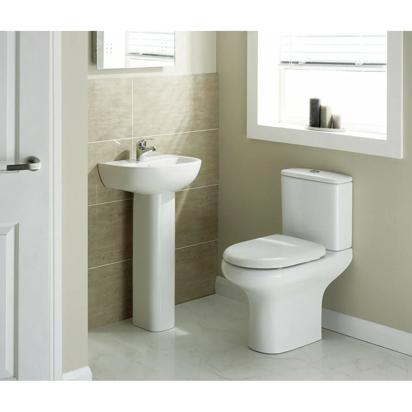 Frontline White Compact Full Pedestal Basin - 1 Tap Hole