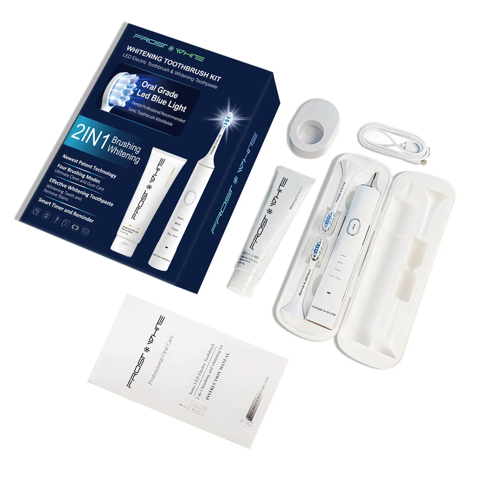 FROST*WHITE Electric LED Toothbrush with 3% HP Whitening Toothpaste