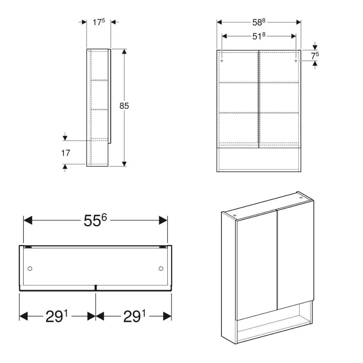 Geberit Selnova Mirror Cabinet With 2 Doors in White - 501264001