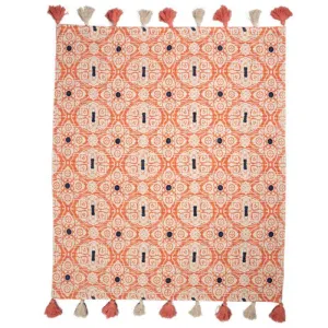 Hand Woven Coral Printed Cotton Throw - 125cm x 150cm