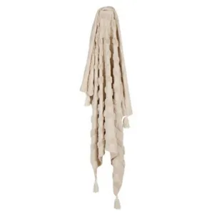 Ivory Piol Cotton Throw with Tassels & Tufting - 150cm x 125cm