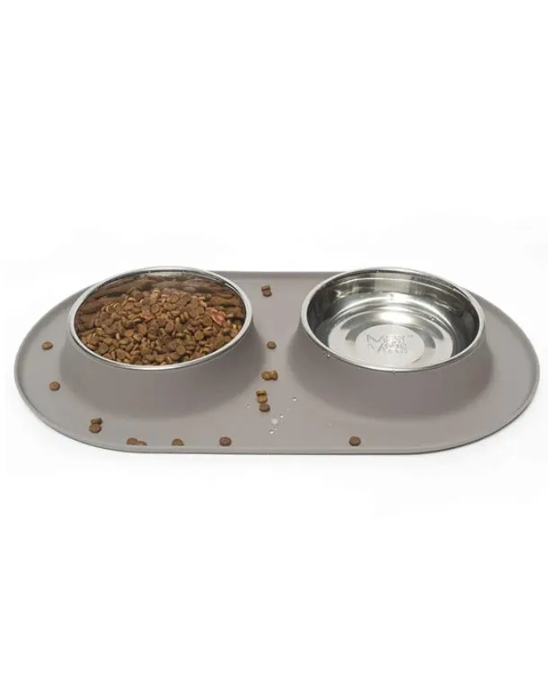 Messy Mutts Double Silicone  Dog Feeder with Stainless Bowls, Large