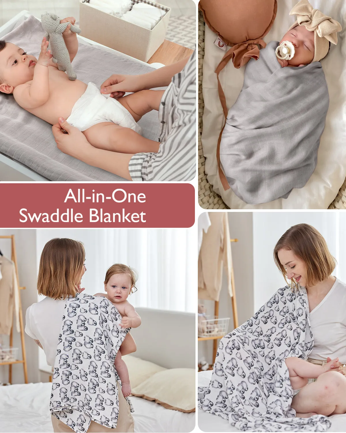 Momcozy Softness Swaddle Blankets - Grey Penguin (2 Pack)