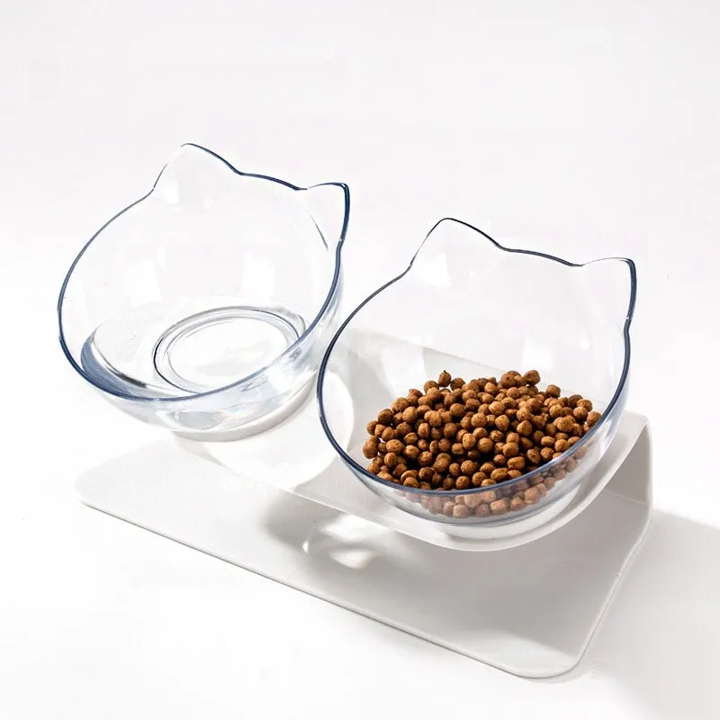 Non-slip Double Bowls with Raised Stand; Pet Food & Water Bowls