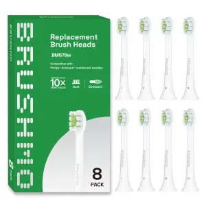 Replacement Toothbrush Heads Compatible with Sonicare DiamondClean HX6072, White 8 Pack Compact