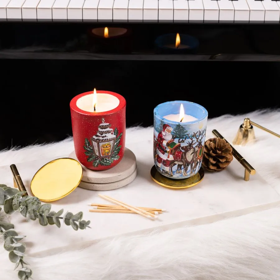 Santa's Aroma Land- Set of 2 Hand-painted & Hand-poured Soy Wax Candle