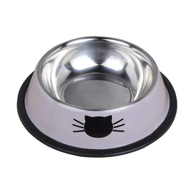 Stainless Steel Cat Food Bowl with Non-Slip Rubber Base