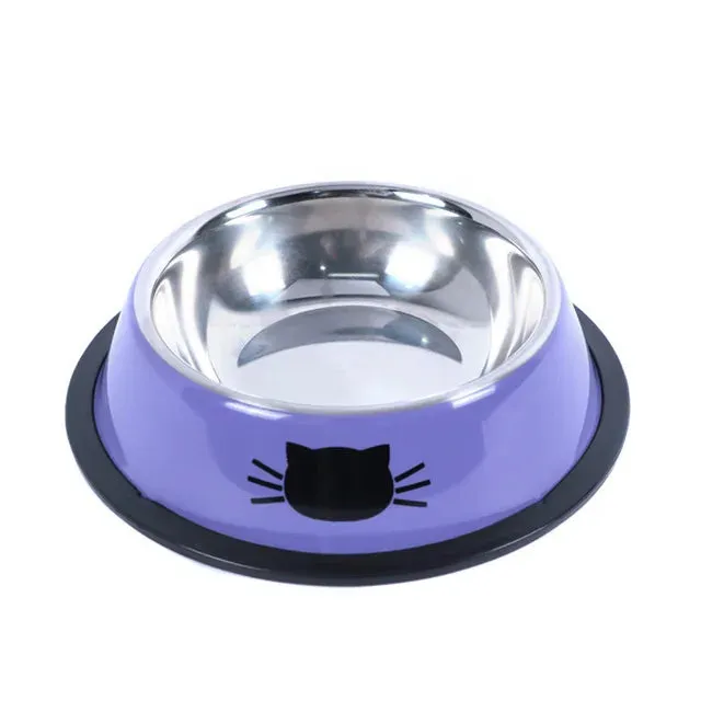 Stainless Steel Cat Food Bowl with Non-Slip Rubber Base