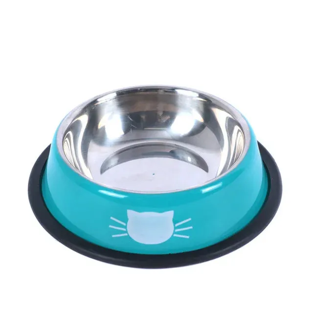 Stainless Steel Cat Food Bowl with Non-Slip Rubber Base