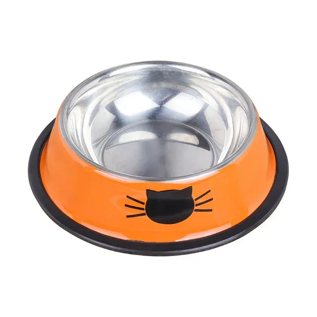 Stainless Steel Cat Food Bowl with Non-Slip Rubber Base