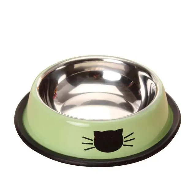 Stainless Steel Cat Food Bowl with Non-Slip Rubber Base