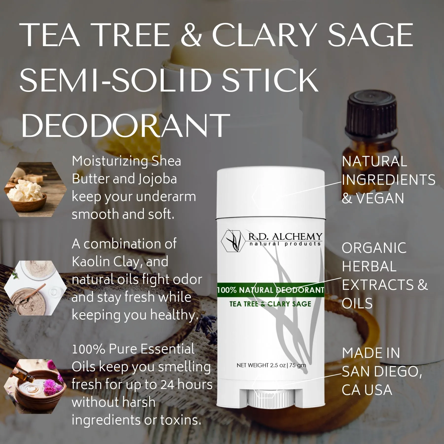 Tea Tree & Clary Sage Semi-Solid Stick Deodorant